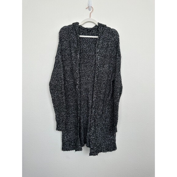 Torrid Women's Knitted Long Line Cardigan Open Front Hooded Black White Sz 1X - Picture 1 of 9